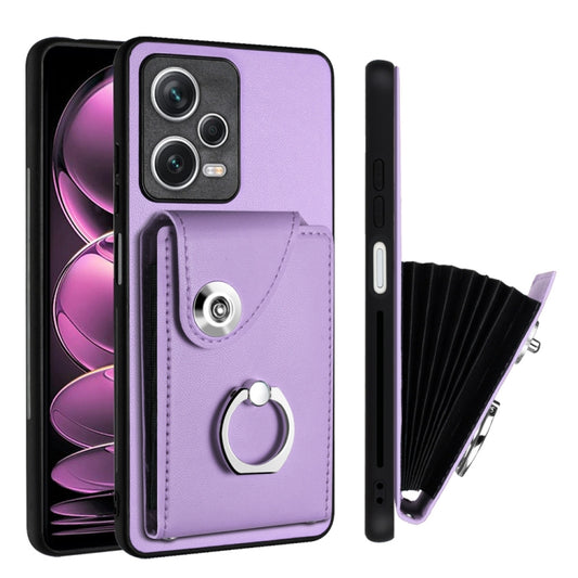 For Xiaomi Redmi Note 12 Pro 5G Global Organ Card Bag Ring Holder PU Phone Case(Purple) by buy2fix