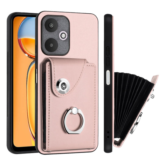 For Xiaomi Redmi 13C 5G / Redmi 13R Organ Card Bag Ring Holder PU Phone Case(Pink) by buy2fix