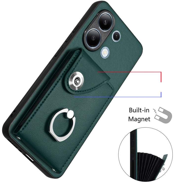 For Xiaomi Redmi Note 13 4G Global Organ Card Bag Ring Holder PU Phone Case(Green) - Xiaomi Cases by buy2fix | Online Shopping UK | buy2fix