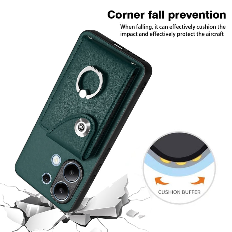 For Xiaomi Redmi Note 13 4G Global Organ Card Bag Ring Holder PU Phone Case(Green) - Xiaomi Cases by buy2fix | Online Shopping UK | buy2fix