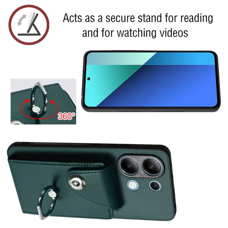 For Xiaomi Redmi Note 13 4G Global Organ Card Bag Ring Holder PU Phone Case(Green) - Xiaomi Cases by buy2fix | Online Shopping UK | buy2fix