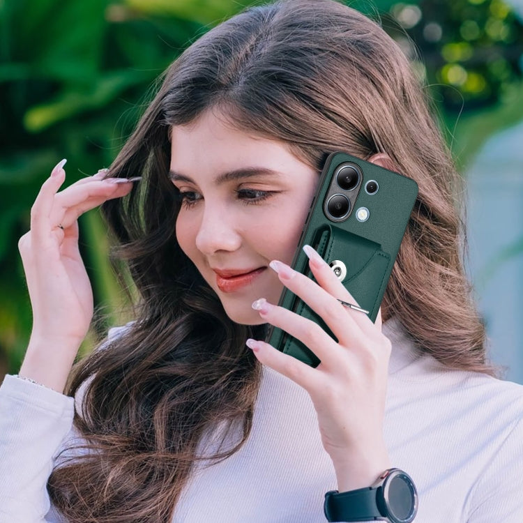 For Xiaomi Redmi Note 13 4G Global Organ Card Bag Ring Holder PU Phone Case(Green) - Xiaomi Cases by buy2fix | Online Shopping UK | buy2fix