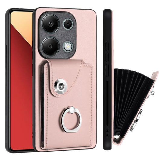 For Xiaomi Redmi Note 13 Pro 4G Global Organ Card Bag Ring Holder PU Phone Case(Pink) by buy2fix