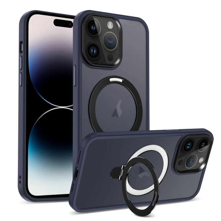 For iPhone 14 Pro Max Skin-feel MagSafe Holder PC Hybrid TPU Phone Case(Dark Blue) - iPhone 14 Pro Max Cases by buy2fix | Online Shopping UK | buy2fix