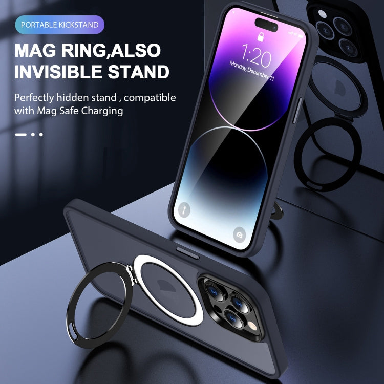 For iPhone 14 Pro Max Skin-feel MagSafe Holder PC Hybrid TPU Phone Case(Dark Blue) - iPhone 14 Pro Max Cases by buy2fix | Online Shopping UK | buy2fix