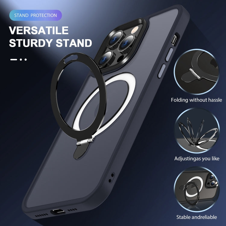For iPhone 14 Pro Max Skin-feel MagSafe Holder PC Hybrid TPU Phone Case(Dark Blue) - iPhone 14 Pro Max Cases by buy2fix | Online Shopping UK | buy2fix