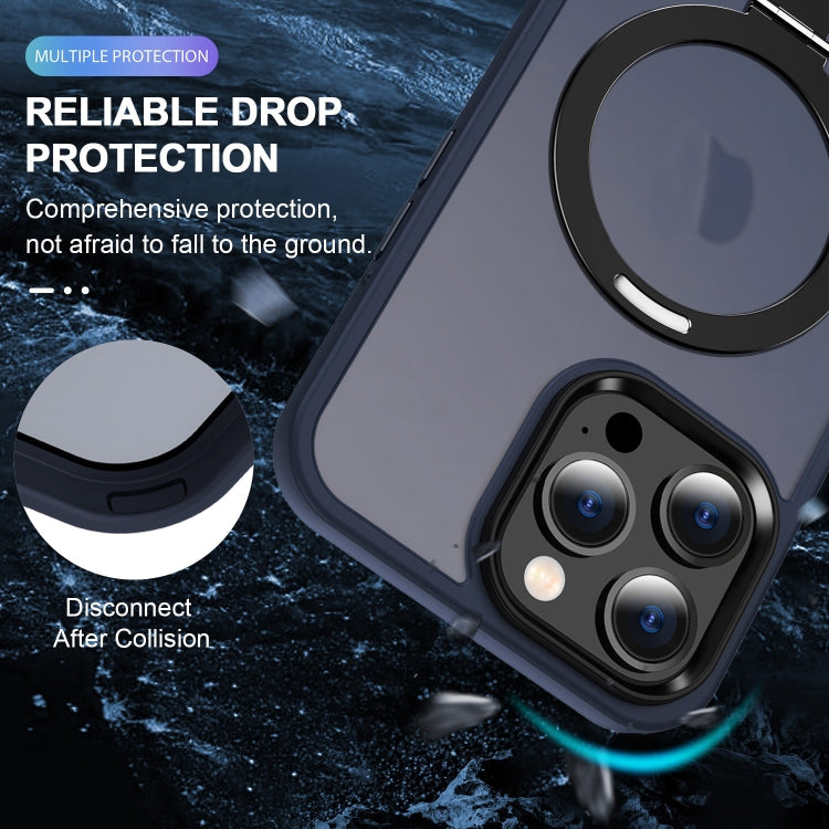 For iPhone 14 Pro Max Skin-feel MagSafe Holder PC Hybrid TPU Phone Case(Dark Blue) - iPhone 14 Pro Max Cases by buy2fix | Online Shopping UK | buy2fix