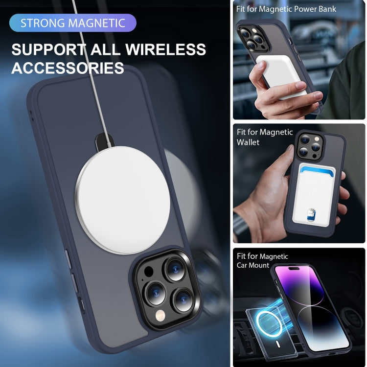 For iPhone 14 Pro Max Skin-feel MagSafe Holder PC Hybrid TPU Phone Case(Dark Blue) - iPhone 14 Pro Max Cases by buy2fix | Online Shopping UK | buy2fix