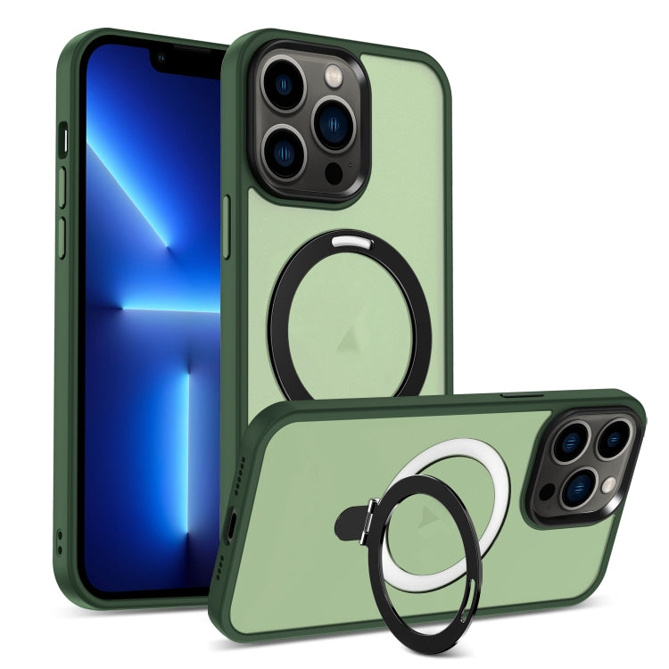 For iPhone 13 Pro Skin-feel MagSafe Holder PC Hybrid TPU Phone Case(Green) - iPhone 13 Pro Cases by buy2fix | Online Shopping UK | buy2fix