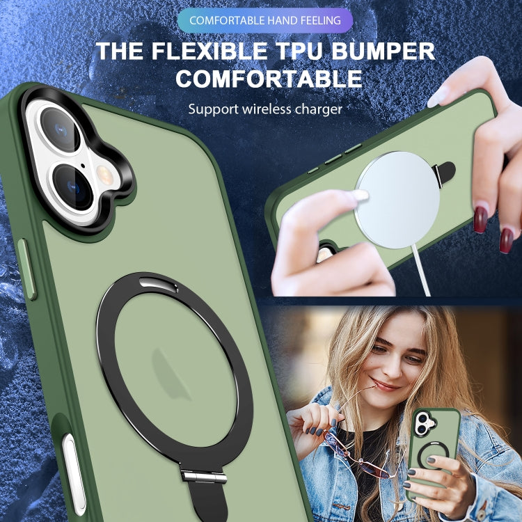 For iPhone 16 Plus Skin-feel MagSafe Holder PC Hybrid TPU Phone Case(Green) by buy2fix