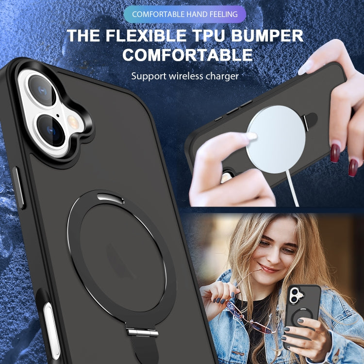 For iPhone 16 Skin-feel MagSafe Holder PC Hybrid TPU Phone Case(Black) - iPhone 16 Cases by buy2fix | Online Shopping UK | buy2fix