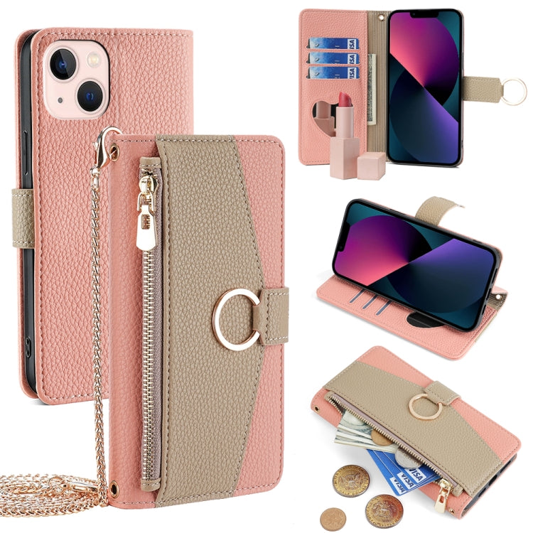 For iPhone 13 Crossbody Litchi Texture Leather Phone Case(Pink) - iPhone 13 Cases by buy2fix | Online Shopping UK | buy2fix