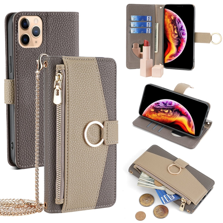 For iPhone 11 Pro Max Crossbody Litchi Texture Leather Phone Case(Grey) - iPhone 11 Pro Max Cases by buy2fix | Online Shopping UK | buy2fix