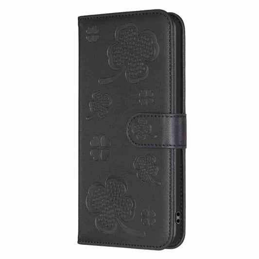 For Xiaomi Redmi Note 12 4G Global Four-leaf Embossed Leather Phone Case(Black) by buy2fix