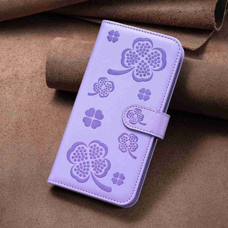For Xiaomi Redmi Note 12 Pro 5G Global Four-leaf Embossed Leather Phone Case(Purple) by buy2fix