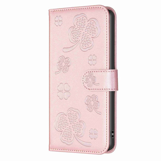 For Xiaomi Redmi Note 13 Pro+ 5G Four-leaf Embossed Leather Phone Case(Pink) by buy2fix