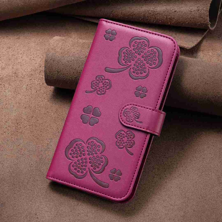 For Xiaomi Redmi 13C Four-leaf Embossed Leather Phone Case(Rose Red) by buy2fix