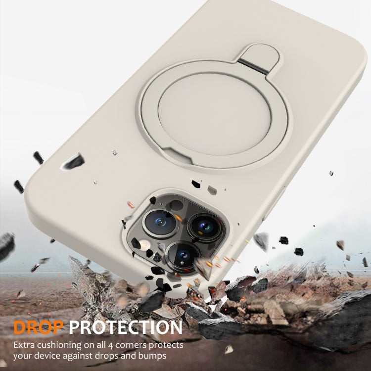For iPhone 12 Pro Liquid Silicone MagSafe Magnetic Phone Case with Ring Holder(Antique White) by buy2fix