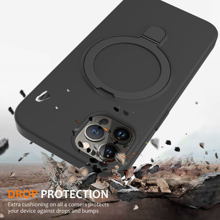 For iPhone 12 Pro Liquid Silicone MagSafe Magnetic Phone Case with Ring Holder(Carbon Black) by buy2fix