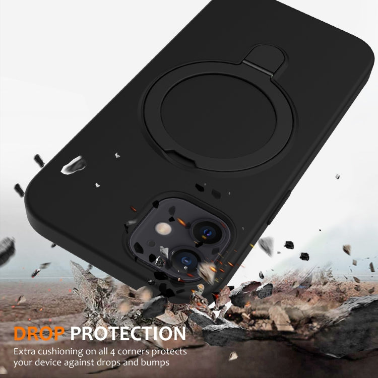 For iPhone 12 Liquid Silicone MagSafe Magnetic Phone Case with Ring Holder(Black) by buy2fix