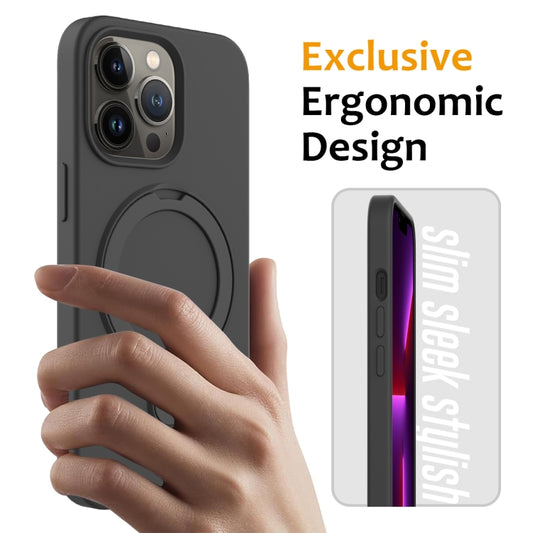 For iPhone 13 Pro Max Liquid Silicone MagSafe Magnetic Phone Case with Ring Holder(Carbon Black) by buy2fix