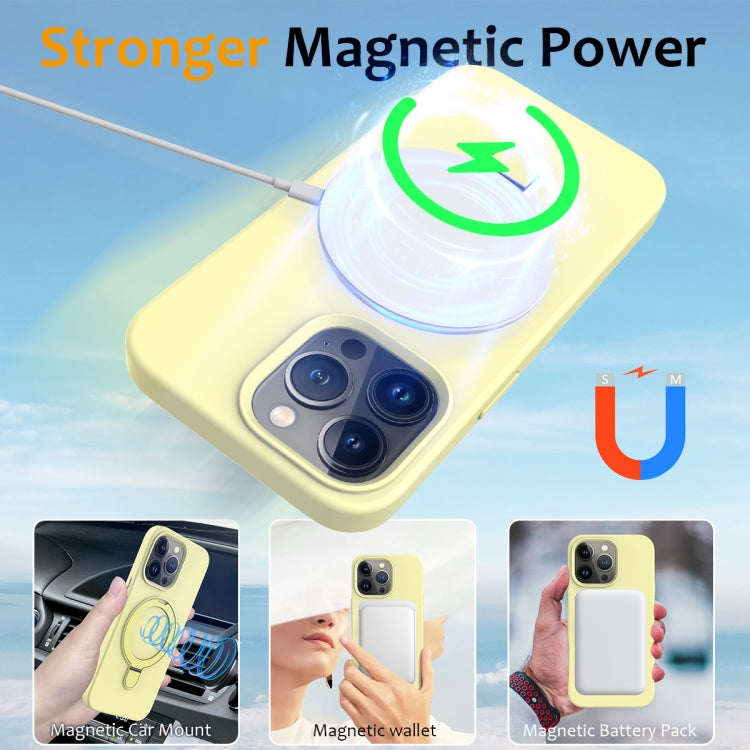 For iPhone 13 Pro Liquid Silicone MagSafe Magnetic Phone Case with Ring Holder(Yellow) - iPhone 13 Pro Cases by buy2fix | Online Shopping UK | buy2fix