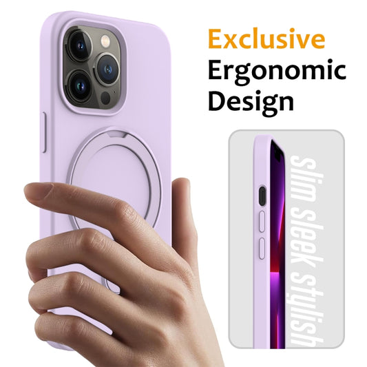 For iPhone 13 Pro Liquid Silicone MagSafe Magnetic Phone Case with Ring Holder(Lilac Purple) - iPhone 13 Pro Cases by buy2fix | Online Shopping UK | buy2fix