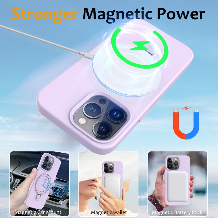 For iPhone 14 Pro Max Liquid Silicone MagSafe Magnetic Phone Case with Ring Holder(Lilac Purple) - iPhone 14 Pro Max Cases by buy2fix | Online Shopping UK | buy2fix