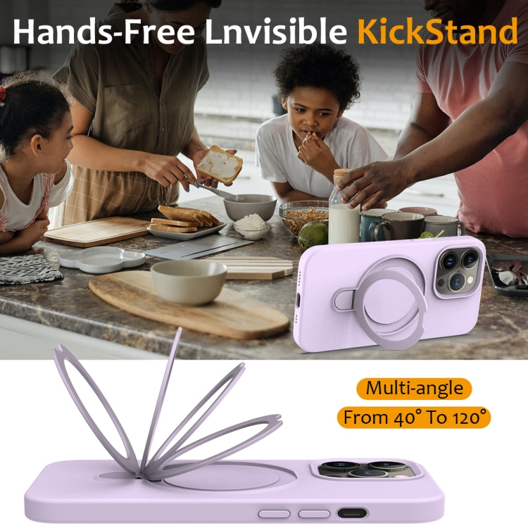 For iPhone 14 Pro Max Liquid Silicone MagSafe Magnetic Phone Case with Ring Holder(Lilac Purple) - iPhone 14 Pro Max Cases by buy2fix | Online Shopping UK | buy2fix