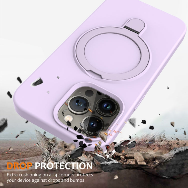 For iPhone 14 Pro Max Liquid Silicone MagSafe Magnetic Phone Case with Ring Holder(Lilac Purple) - iPhone 14 Pro Max Cases by buy2fix | Online Shopping UK | buy2fix