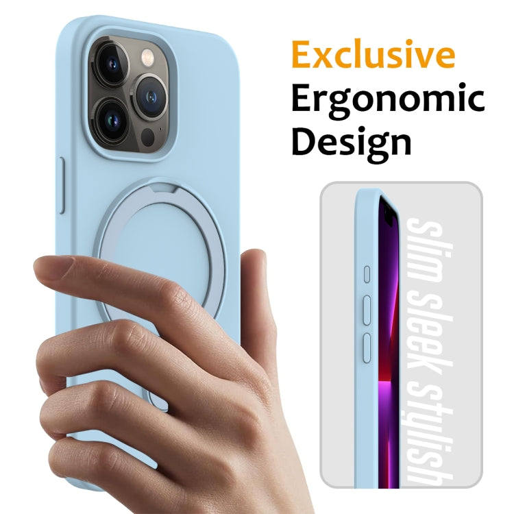 For iPhone 15 Pro Liquid Silicone MagSafe Magnetic Phone Case with Ring Holder(Sky Blue) - iPhone 15 Pro Cases by buy2fix | Online Shopping UK | buy2fix