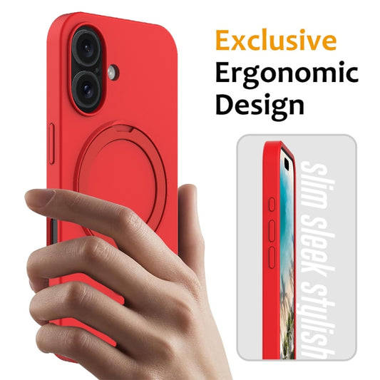 For iPhone 16 Plus Liquid Silicone MagSafe Magnetic Phone Case with Ring Holder(Red) by buy2fix