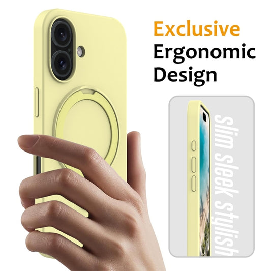 For iPhone 16 Plus Liquid Silicone MagSafe Magnetic Phone Case with Ring Holder(Yellow) by buy2fix