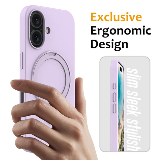 For iPhone 16 Plus Liquid Silicone MagSafe Magnetic Phone Case with Ring Holder(Lilac Purple) by buy2fix