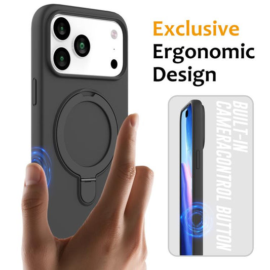 For iPhone 17 Pro Max Liquid Silicone MagSafe Magnetic Phone Case with Ring Holder(Carbon Black) - iPhone 17 Pro Max Cases by buy2fix | Online Shopping UK | buy2fix