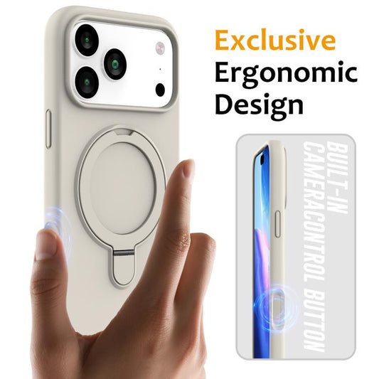For iPhone 17 Pro Liquid Silicone MagSafe Magnetic Phone Case with Ring Holder(Antique White) - iPhone 17 Pro Cases by buy2fix | Online Shopping UK | buy2fix