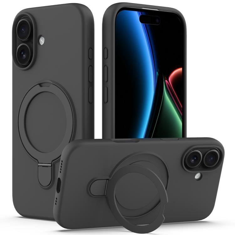 For iPhone 17 Liquid Silicone MagSafe Magnetic Phone Case with Ring Holder(Carbon Black) - iPhone 17 Cases by buy2fix | Online Shopping UK | buy2fix