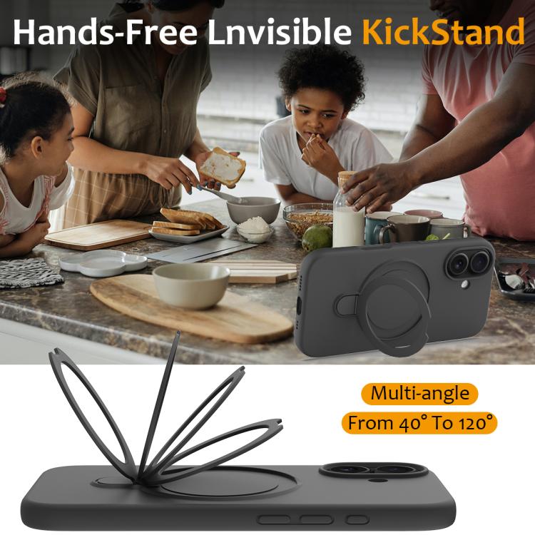 For iPhone 17 Liquid Silicone MagSafe Magnetic Phone Case with Ring Holder(Carbon Black) - iPhone 17 Cases by buy2fix | Online Shopping UK | buy2fix