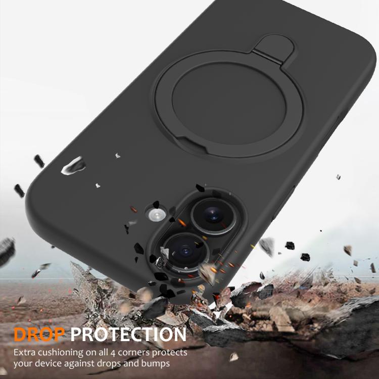 For iPhone 17 Liquid Silicone MagSafe Magnetic Phone Case with Ring Holder(Carbon Black) - iPhone 17 Cases by buy2fix | Online Shopping UK | buy2fix