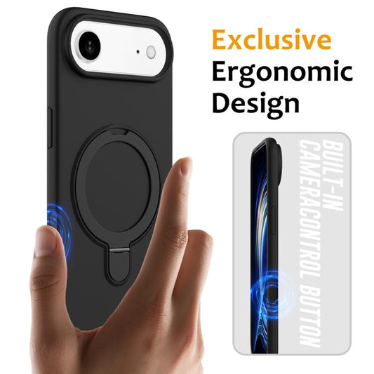 For iPhone Air Liquid Silicone MagSafe Magnetic Phone Case with Ring Holder(Black) - iPhone Air Cases by buy2fix | Online Shopping UK | buy2fix