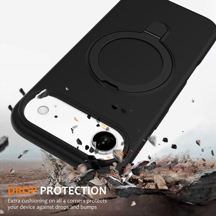 For iPhone Air Liquid Silicone MagSafe Magnetic Phone Case with Ring Holder(Black) - iPhone Air Cases by buy2fix | Online Shopping UK | buy2fix