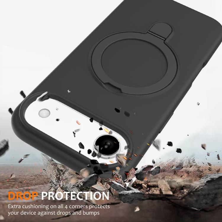 For iPhone Air Liquid Silicone MagSafe Magnetic Phone Case with Ring Holder(Carbon Black) - iPhone Air Cases by buy2fix | Online Shopping UK | buy2fix