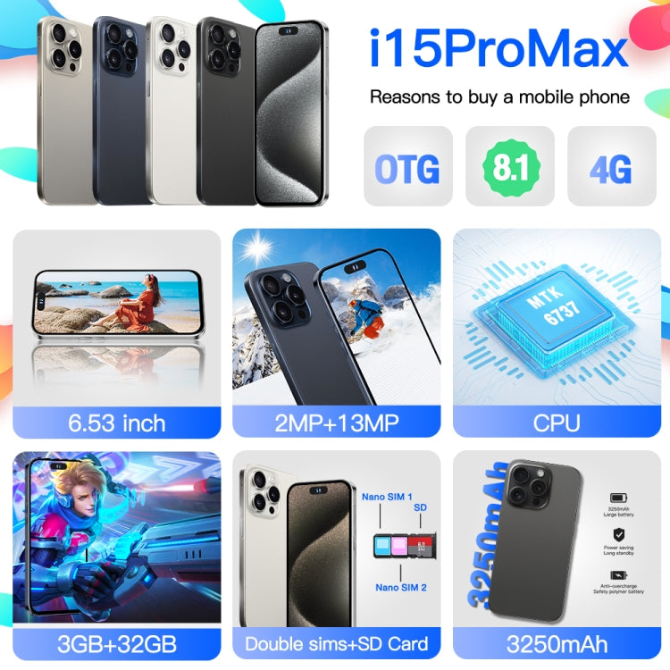 i15ProMax / U18, 3GB+32GB, 6.53 inch Face Identification Android 8.1 MTK6737 Quad Core, Network: 4G, OTG, Dual SIM(Blue) - by buy2fix | Online Shopping UK | buy2fix