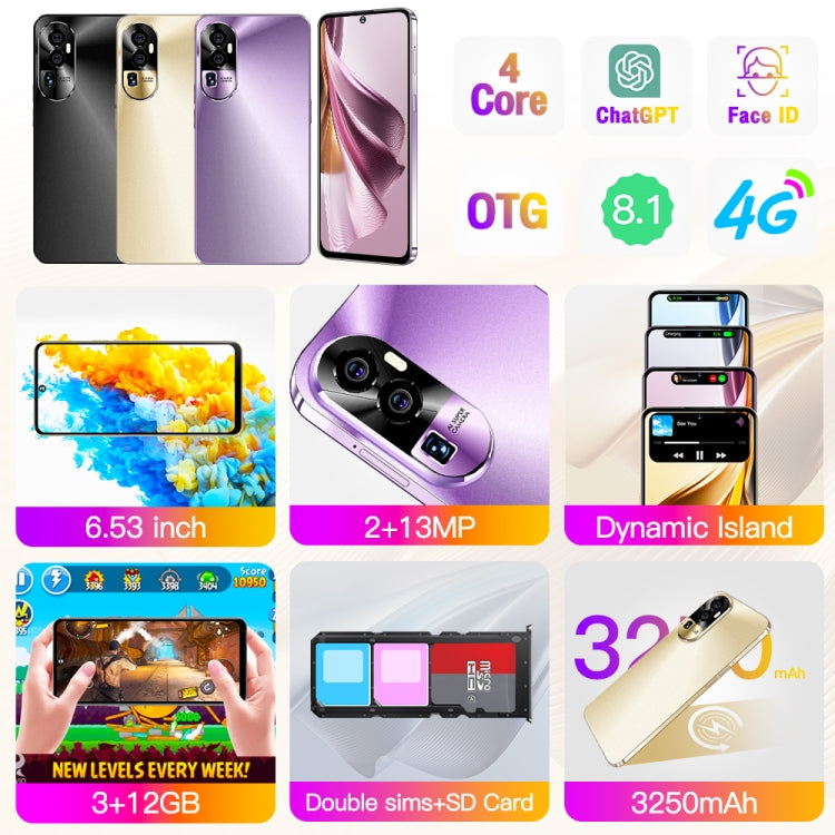 Reno10Pro+ / U22, 3GB+32GB, 6.53 inch Screen, Face Identification, Android 8.1 MTK6737 Quad Core, Network: 4G, OTG, Dual SIM(Purple) - by buy2fix | Online Shopping UK | buy2fix