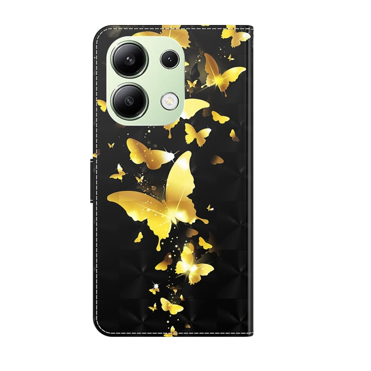 For Xiaomi Redmi Note 13 4G 3D Painting Pattern Flip Leather Phone Case(Gold Butterfly) - Xiaomi Cases by buy2fix | Online Shopping UK | buy2fix