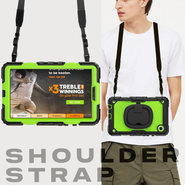 For Samsung Galaxy Tab A9 Handle Silicone Hydric PC Tablet Case with Shoulder Strap(Yellow Green) - Galaxy Tab A9 by buy2fix | Online Shopping UK | buy2fix