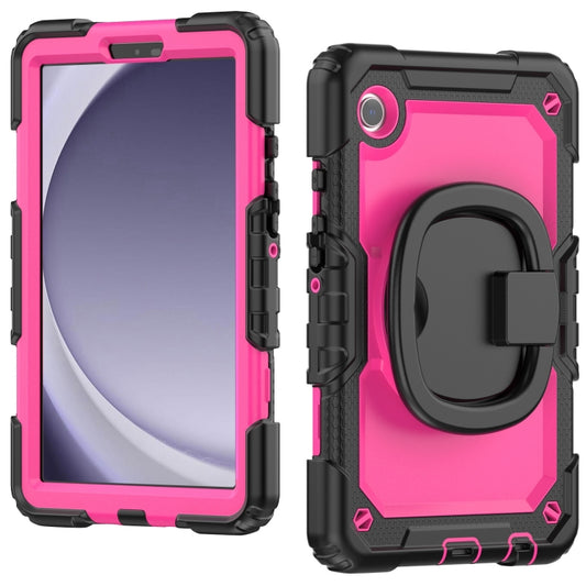 For Samsung Galaxy Tab A9 Handle Silicone Hydric PC Tablet Case with Shoulder Strap(Rose Red) - Galaxy Tab A9 by buy2fix | Online Shopping UK | buy2fix