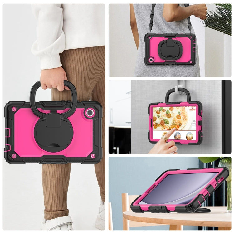 For Samsung Galaxy Tab A9 Handle Silicone Hydric PC Tablet Case with Shoulder Strap(Rose Red) - Galaxy Tab A9 by buy2fix | Online Shopping UK | buy2fix