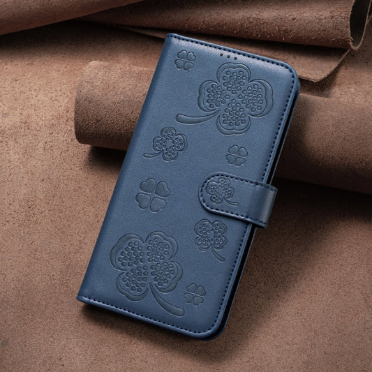 For iPhone 16 Plus Four-leaf Embossed Leather Phone Case(Blue) by buy2fix