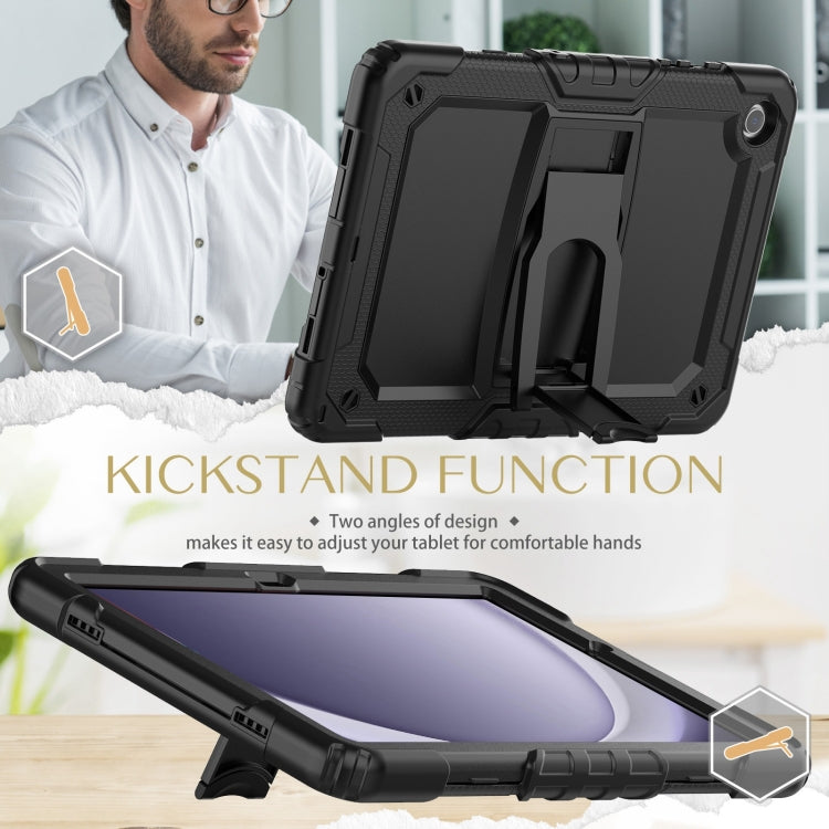 For Samsung Galaxy Tab A9+ Silicone Hydric PC Tablet Case with Shoulder Strap & Holder(Black) - Galaxy Tab A9+ by buy2fix | Online Shopping UK | buy2fix